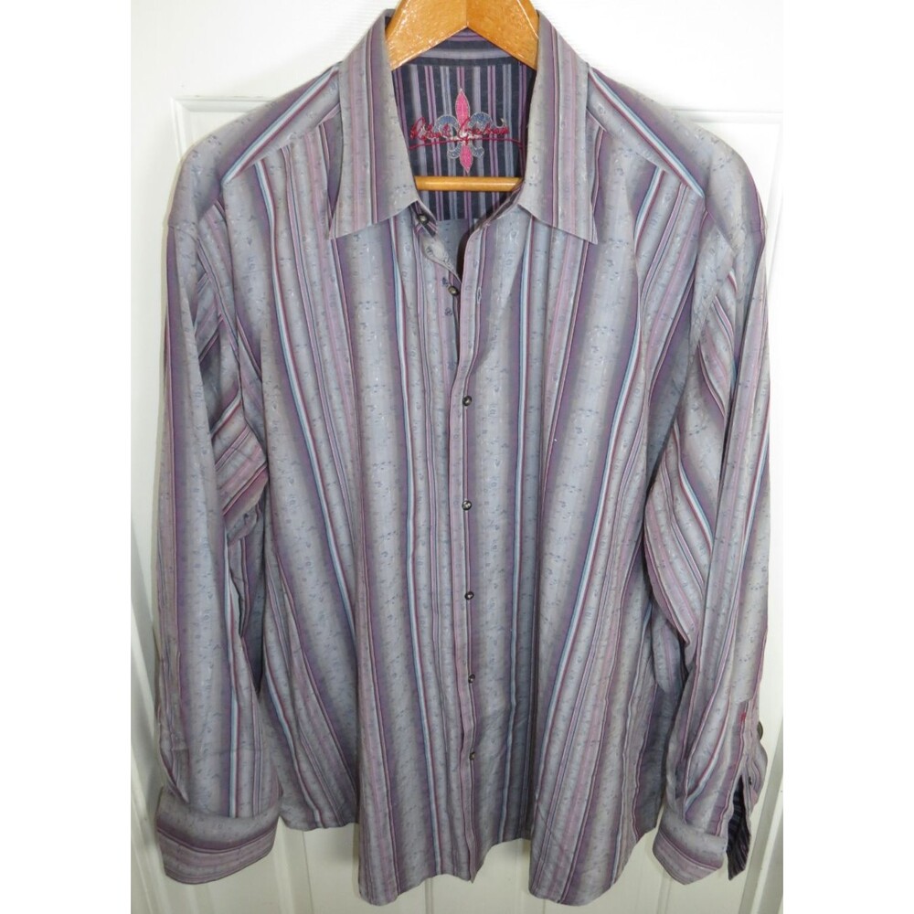 Robert Graham Vertical Striped Floral Details L/S Button Up Shirt Flip Cuff 3XLT